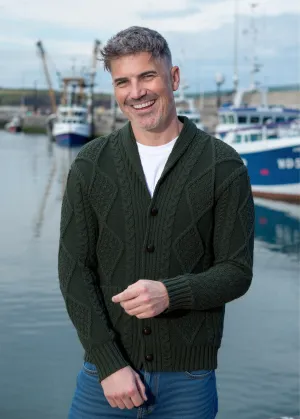 Aran Men's Shawl Button Cardigan | Army Green