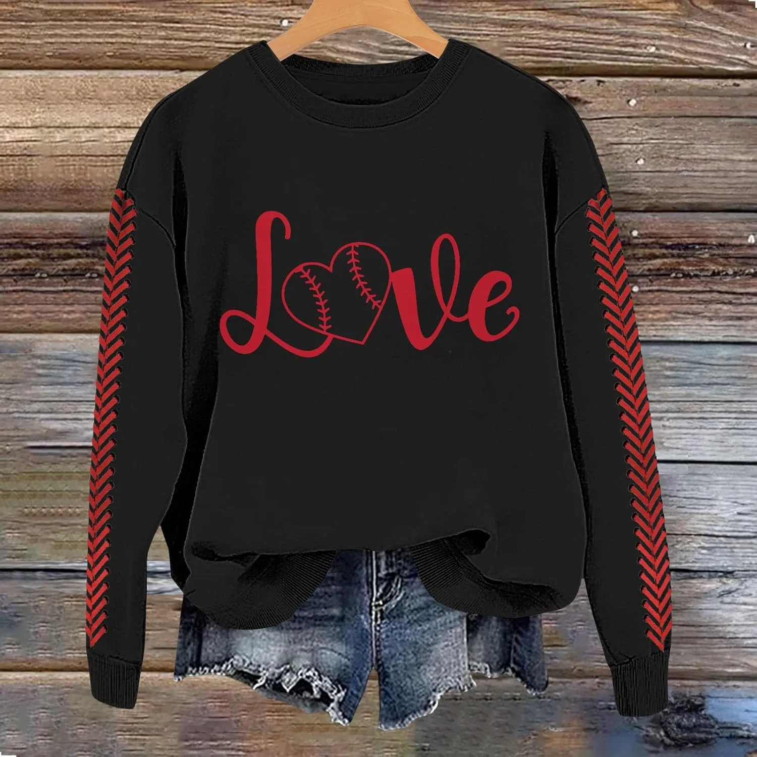 Baseball Mom Sweatshirt for Women Game Day Long Sleeve Crewneck Graphic Pullover Tops Softball Mama Shirt