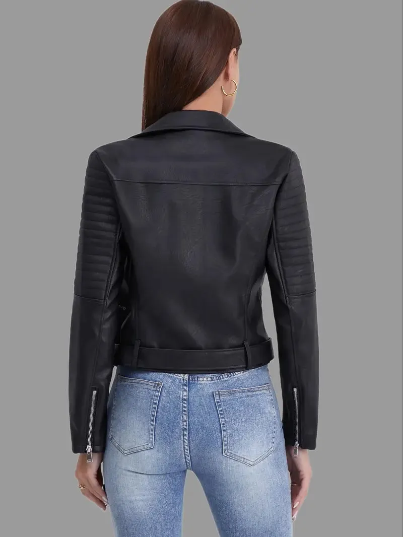 Bikerjack voor dames - streetwear, lederlook, ritssluiting