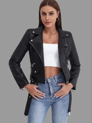 Bikerjack voor dames - streetwear, lederlook, ritssluiting