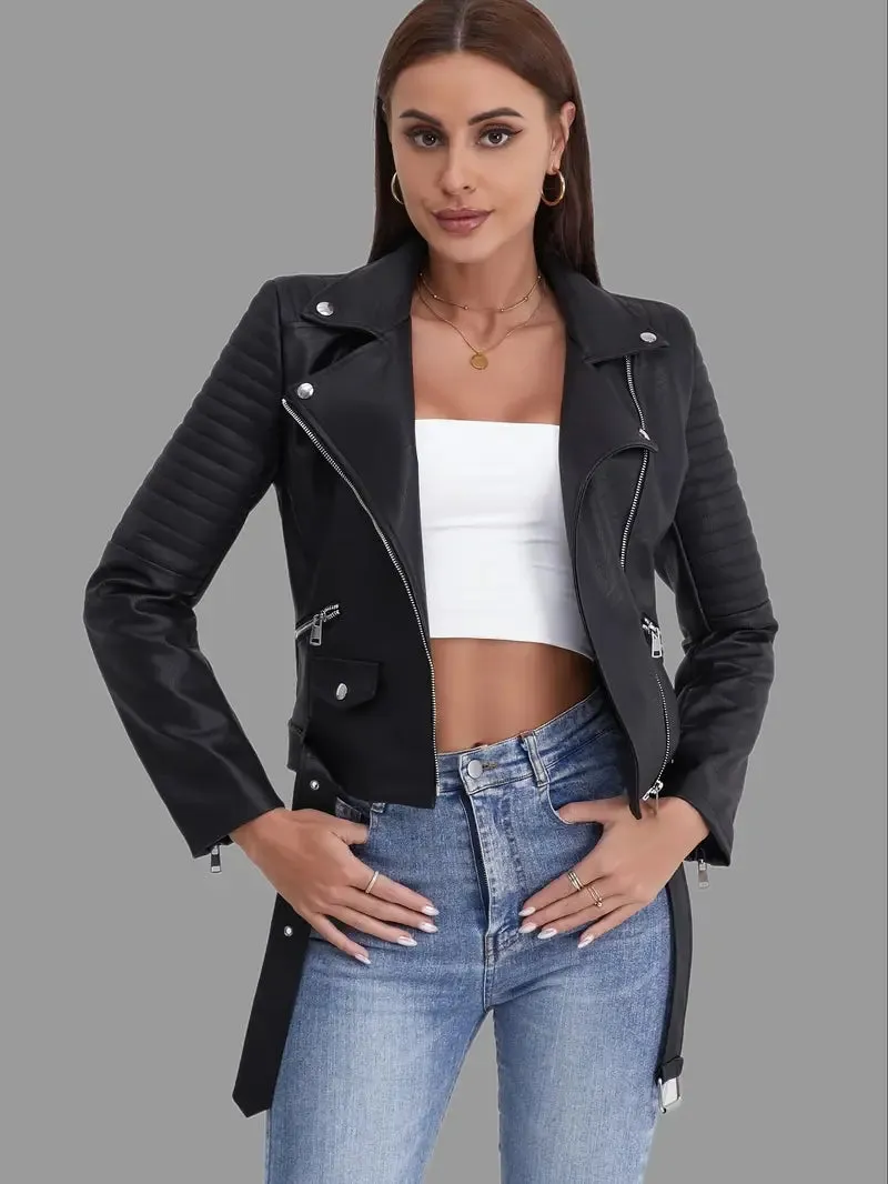 Bikerjack voor dames - streetwear, lederlook, ritssluiting