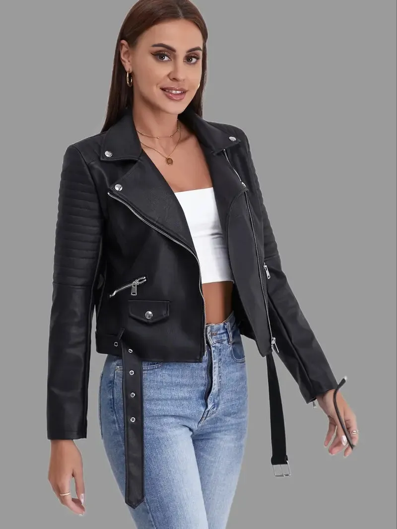 Bikerjack voor dames - streetwear, lederlook, ritssluiting