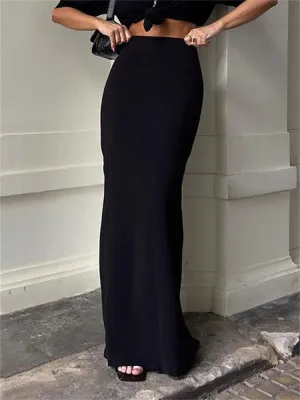 Bonnyshow Fashion For Women Black Long Skirts High Waist Slim Seamless Elegant Ladies Gown Casual Summer New Female Maxi Skirts