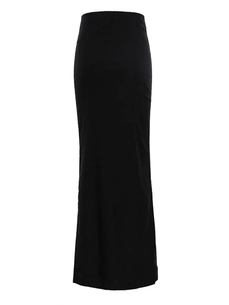 Bonnyshow Fashion For Women Black Long Skirts High Waist Slim Seamless Elegant Ladies Gown Casual Summer New Female Maxi Skirts