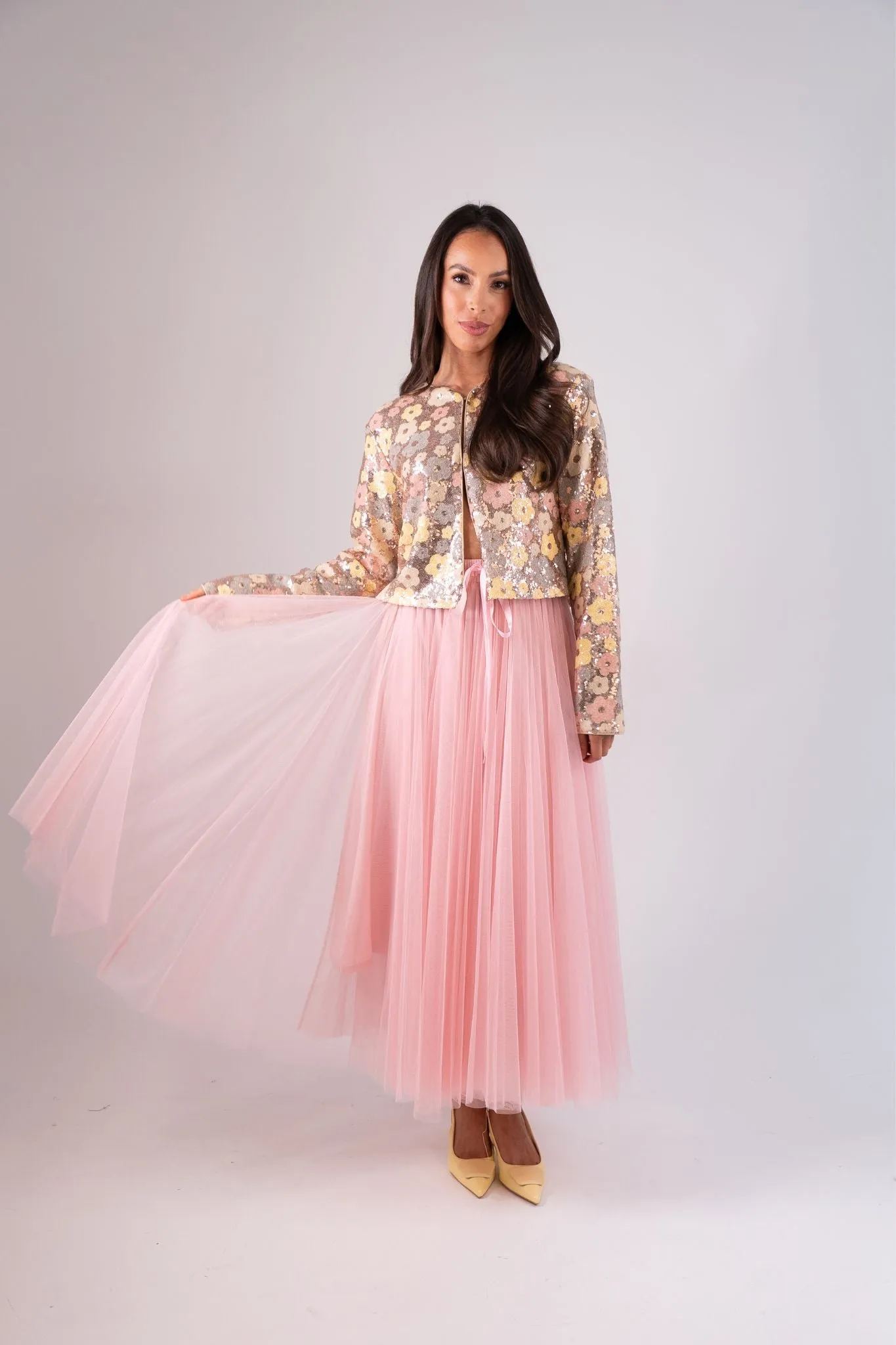 Carolyn Sequin Floral Jacket In Rose Gold