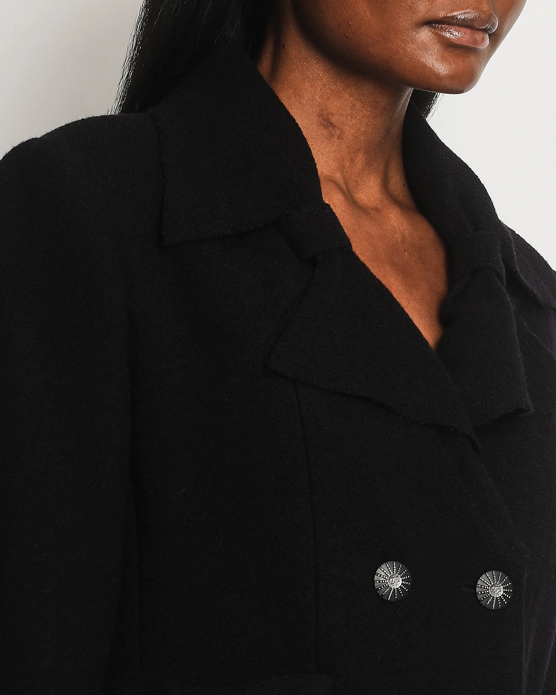 Chanel Navy Tweed Long Sleeve Tweed Jacket With Bows Pocket Detail Size Fr 42 (uk 14)