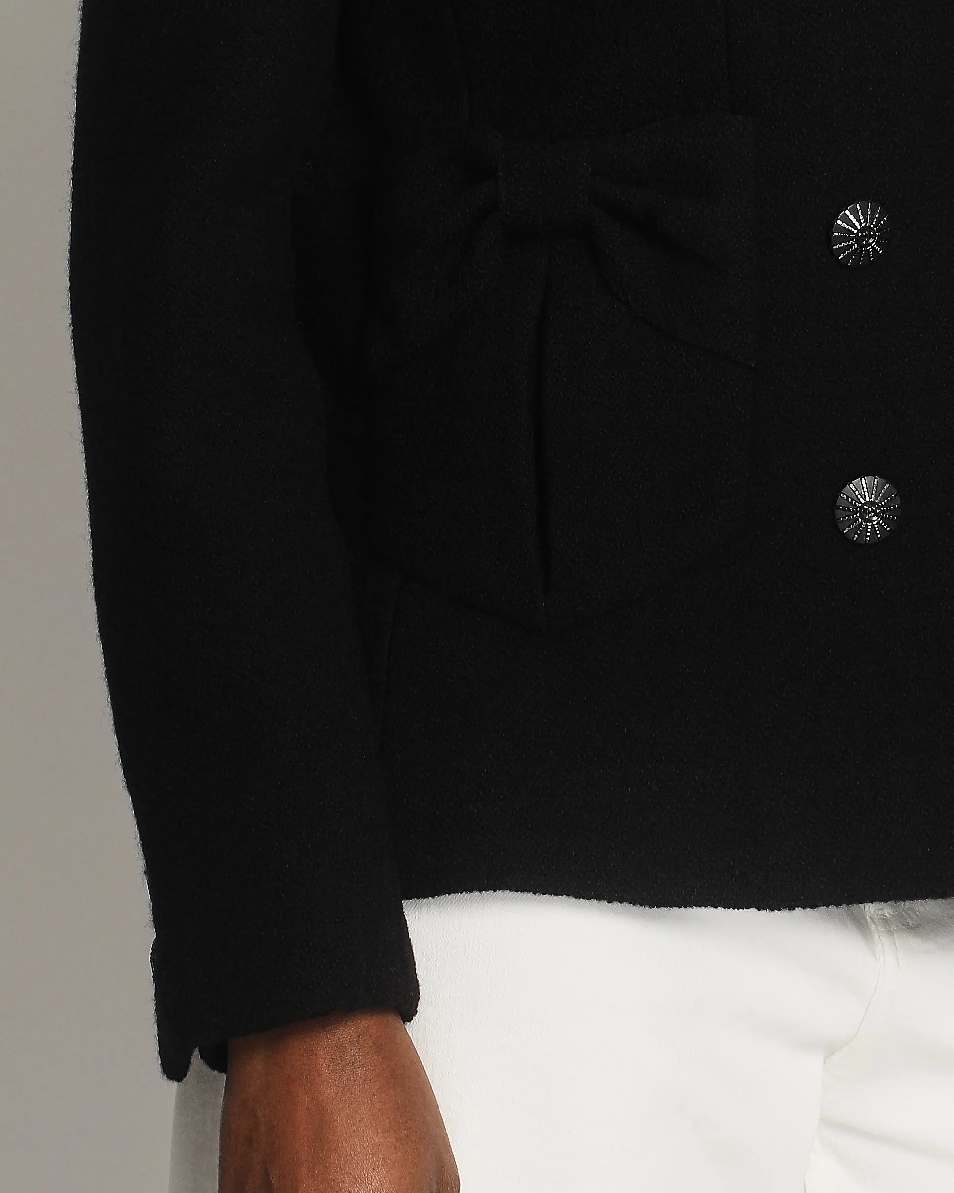 Chanel Navy Tweed Long Sleeve Tweed Jacket With Bows Pocket Detail Size Fr 42 (uk 14)