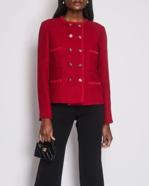 Chanel Red Tweed Long Sleeve Double Breasted Jacket With Lion Button Details Size Fr 40 (uk 12)