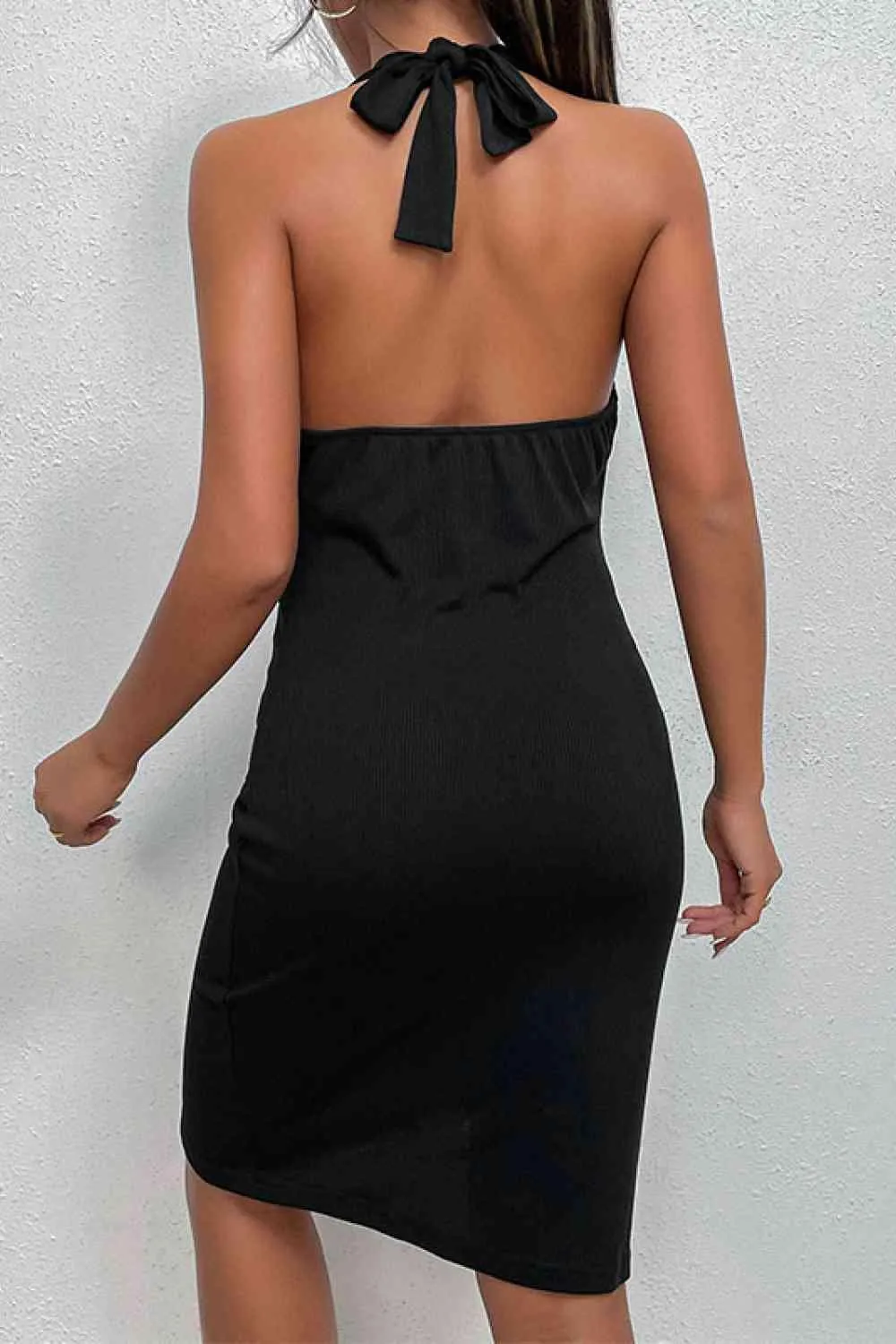 Chic Allure Halter Neck Deep V Black Dress