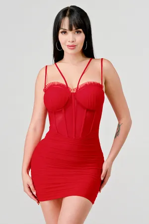 CHIC SHEER MESH CONTRAST CORSET BODYCON MINI DRESS