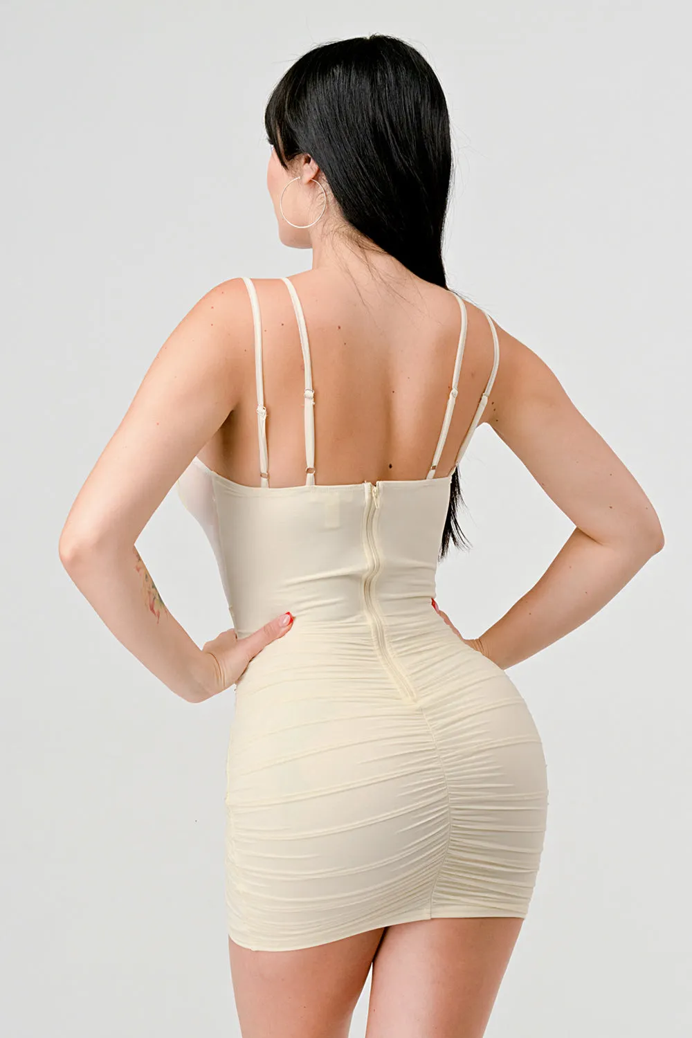 CHIC SHEER MESH CONTRAST CORSET BODYCON MINI DRESS