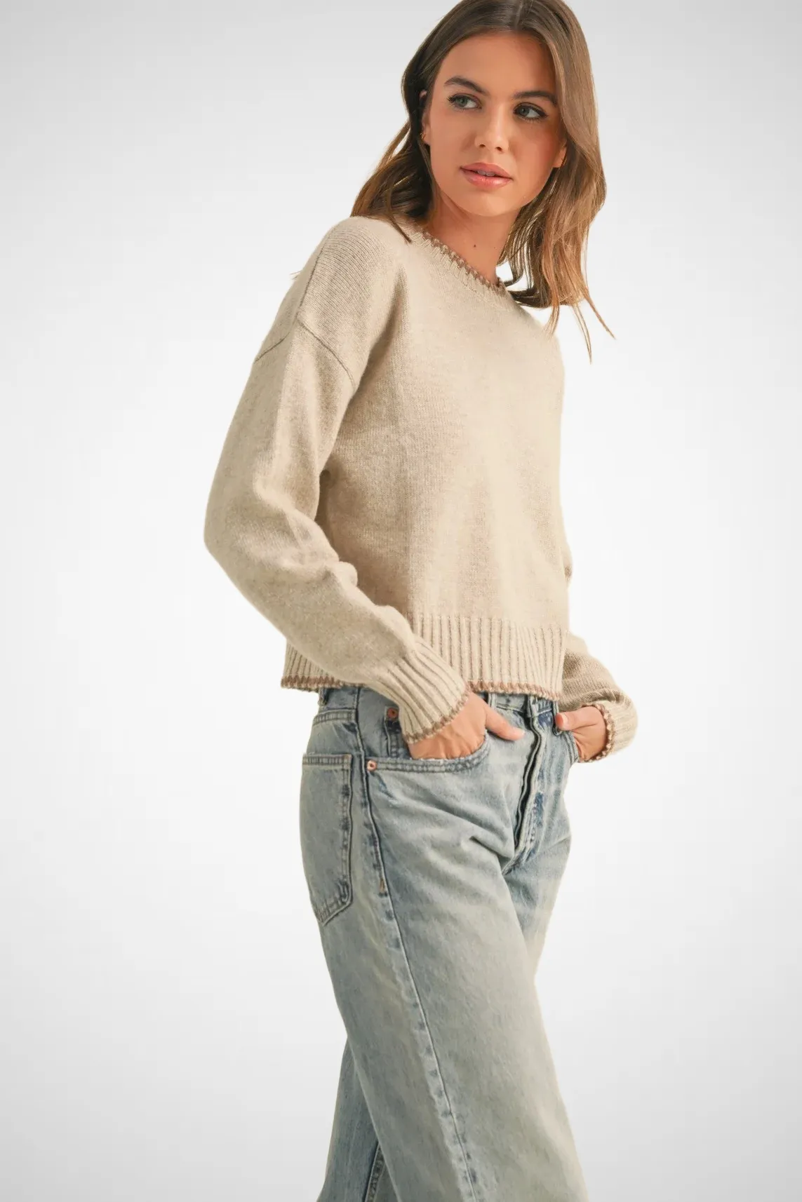 Color Stitching Detailed Sweater Top