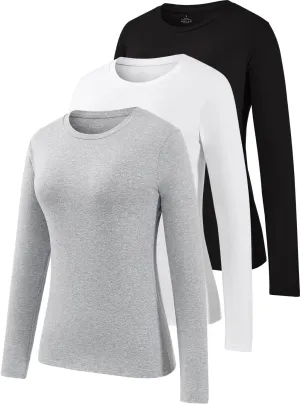Cosy Pyro Cotton Long Sleeve T Shirt for Women Crew Neck Classic-Fit Workout Shirts Soft Solid Basic Tee