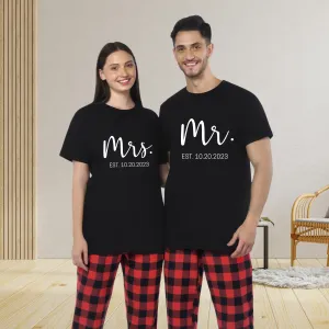 Couples Matching Black T-Shirt with Red Pants - Mr Mrs