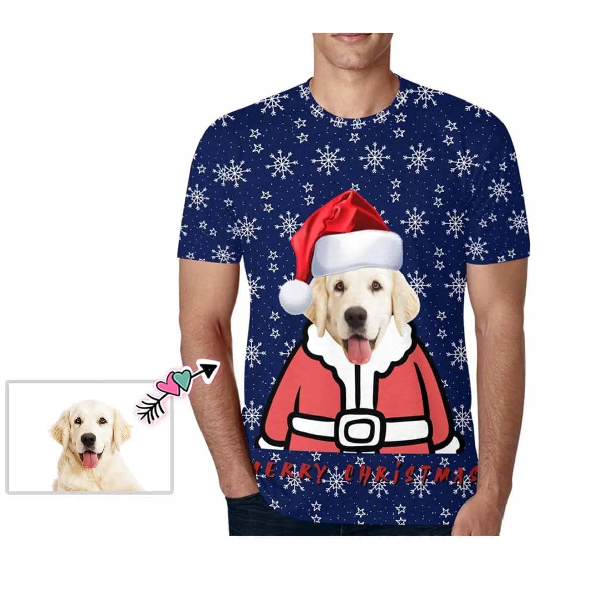 Custom Face Tee Christmas Snowflake Men's All Over Print T-shirt Design Your Dog on A Shirt