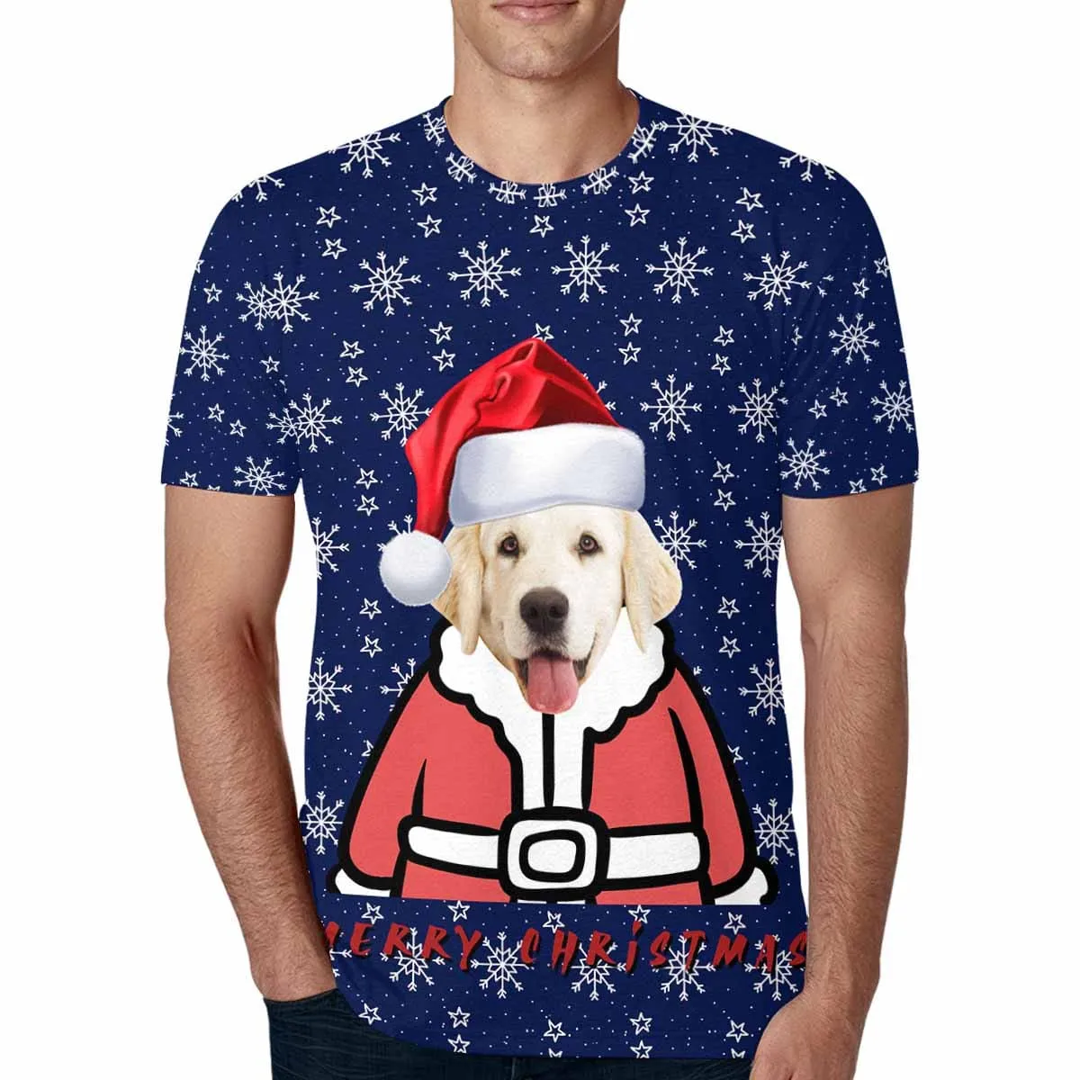 Custom Face Tee Christmas Snowflake Men's All Over Print T-shirt Design Your Dog on A Shirt
