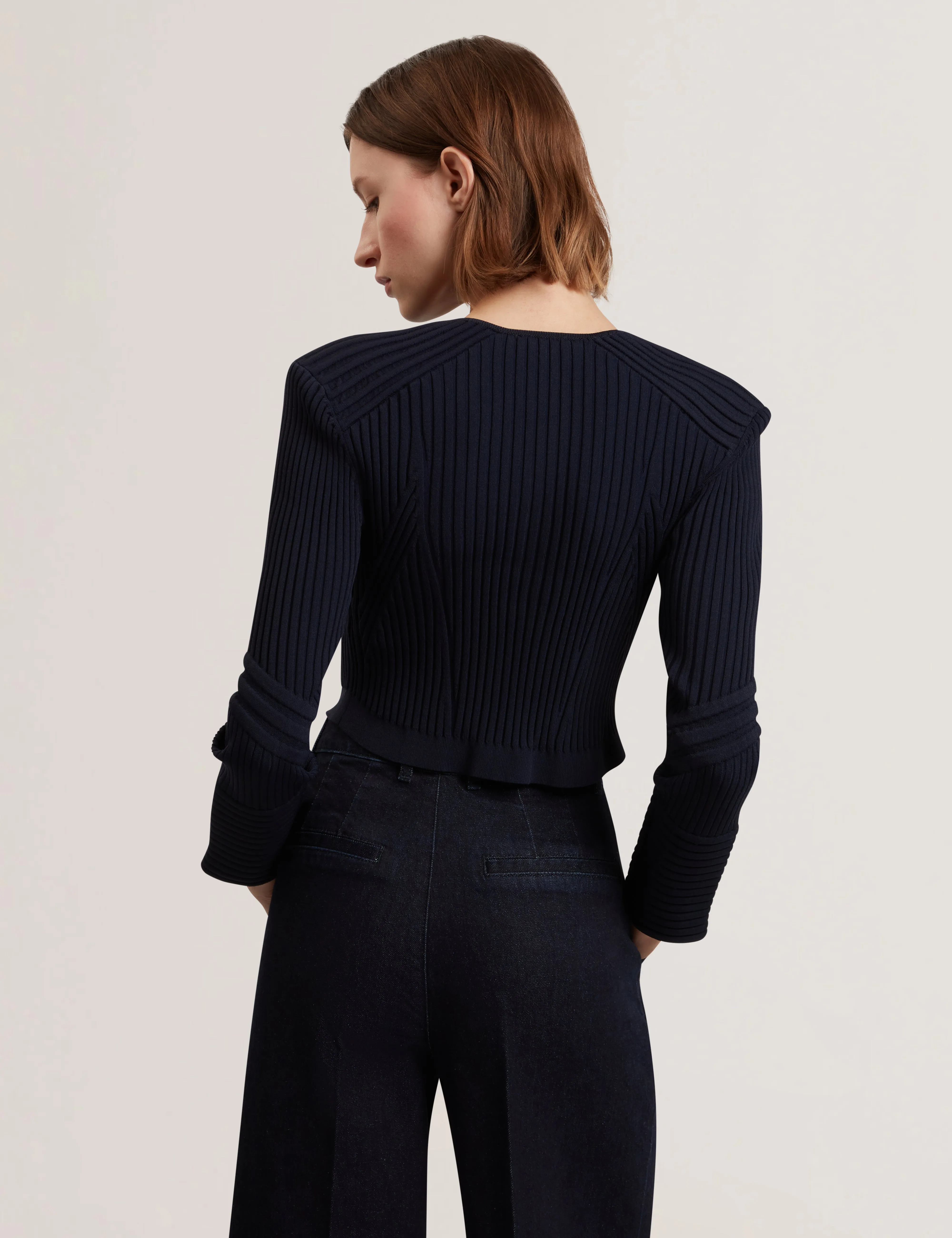 Dayyzi Rib Knit Biker Detail Cardigan Navy
