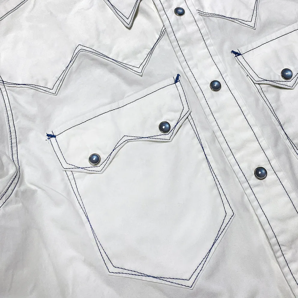 DDL 319R-DIABLO SWT-WB REGULAR FIT 2 POCKET WITH CONTRAST BLUE STITCH WESTERN SHIRT-E0 WHITE