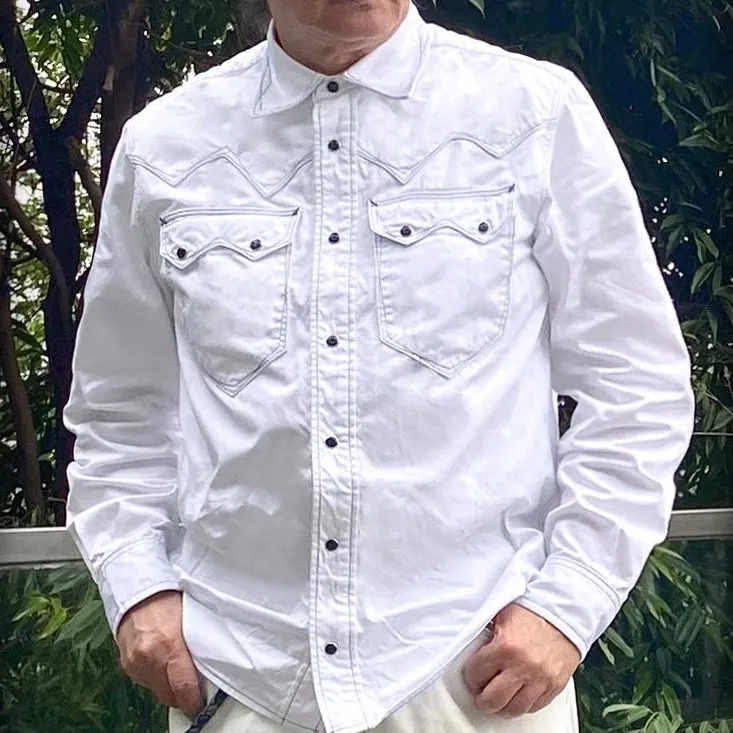 DDL 319R-DIABLO SWT-WB REGULAR FIT 2 POCKET WITH CONTRAST BLUE STITCH WESTERN SHIRT-E0 WHITE