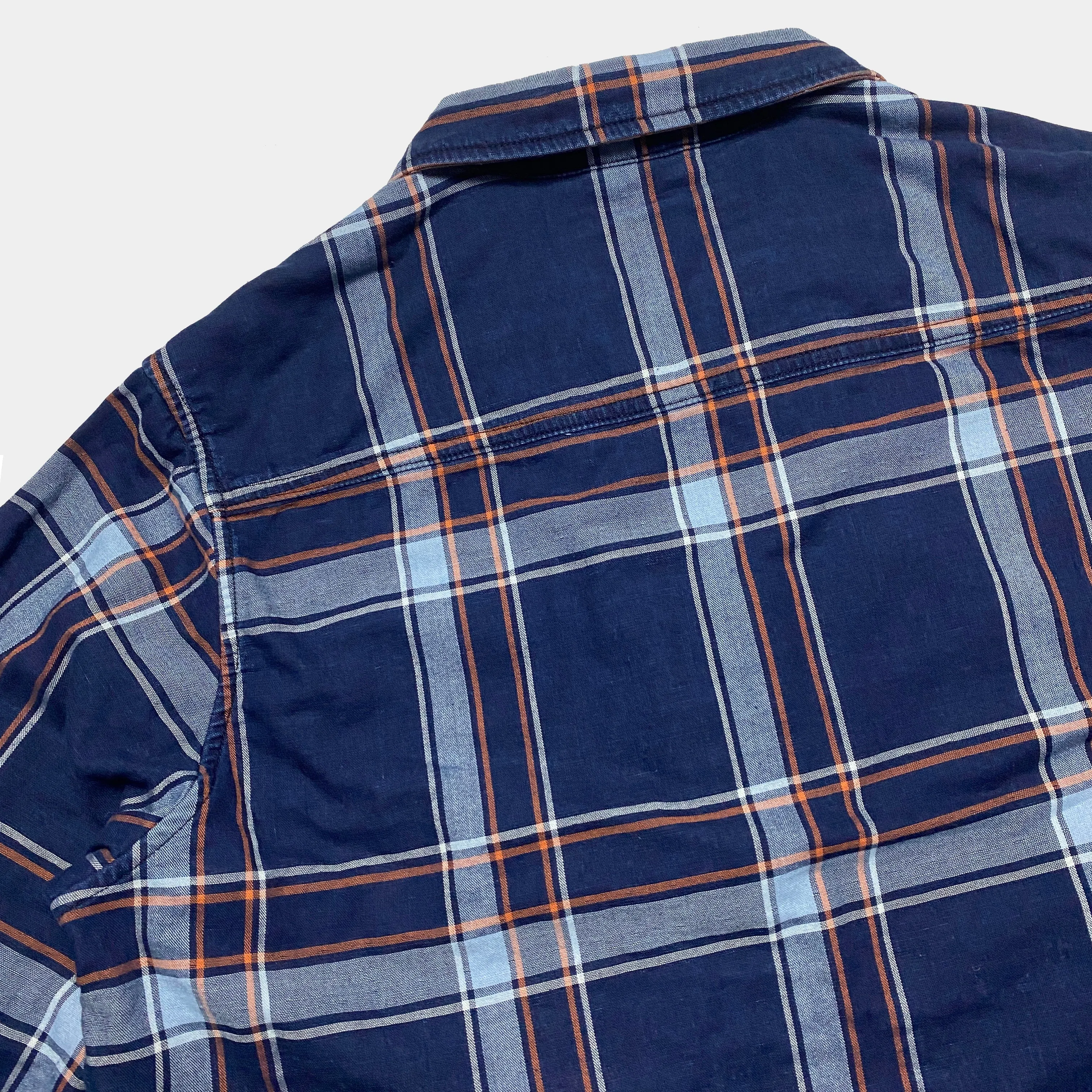 DDL 329 HUNTER2-CBI REGULAR FIT 2 POCKET 1/2 ZIPPER FRONT INDIGO CHECK DENIM SMOCK SHIRT-5.5OZ-E1 INDIGO CHECK