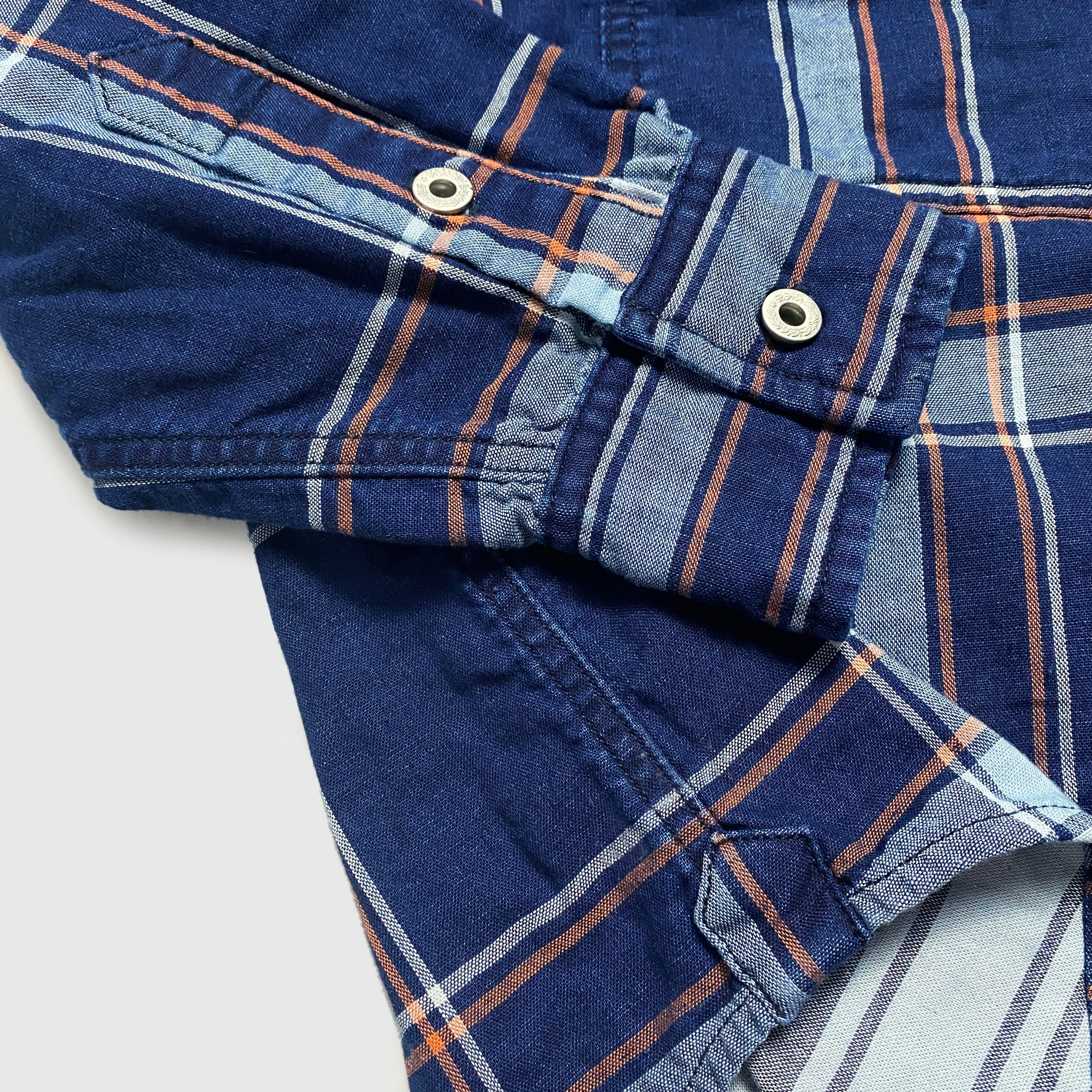 DDL 329 HUNTER2-CBI REGULAR FIT 2 POCKET 1/2 ZIPPER FRONT INDIGO CHECK DENIM SMOCK SHIRT-5.5OZ-E1 INDIGO CHECK