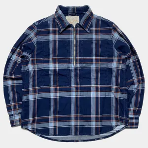DDL 329 HUNTER2-CBI REGULAR FIT 2 POCKET 1/2 ZIPPER FRONT INDIGO CHECK DENIM SMOCK SHIRT-5.5OZ-E1 INDIGO CHECK