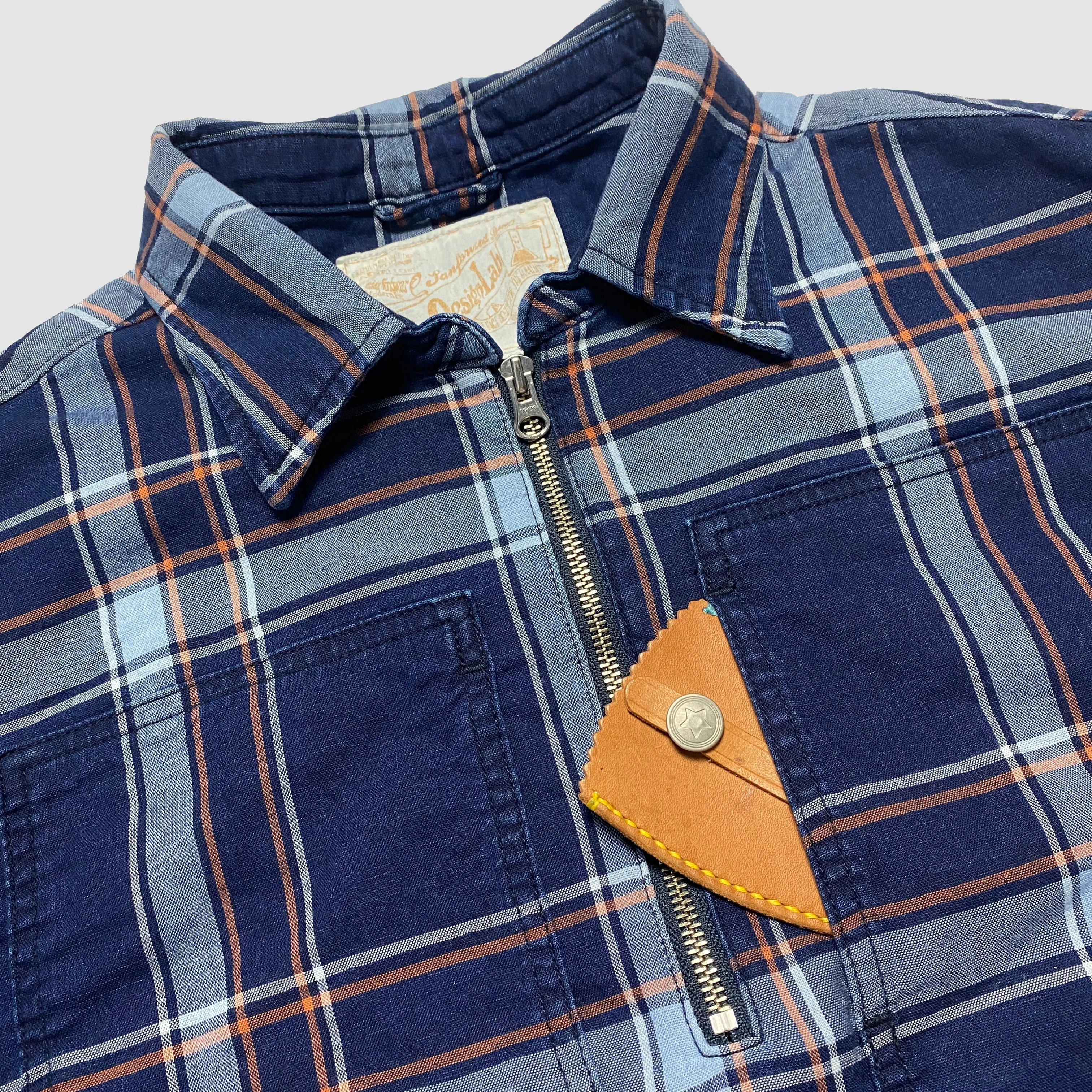 DDL 329 HUNTER2-CBI REGULAR FIT 2 POCKET 1/2 ZIPPER FRONT INDIGO CHECK DENIM SMOCK SHIRT-5.5OZ-E1 INDIGO CHECK