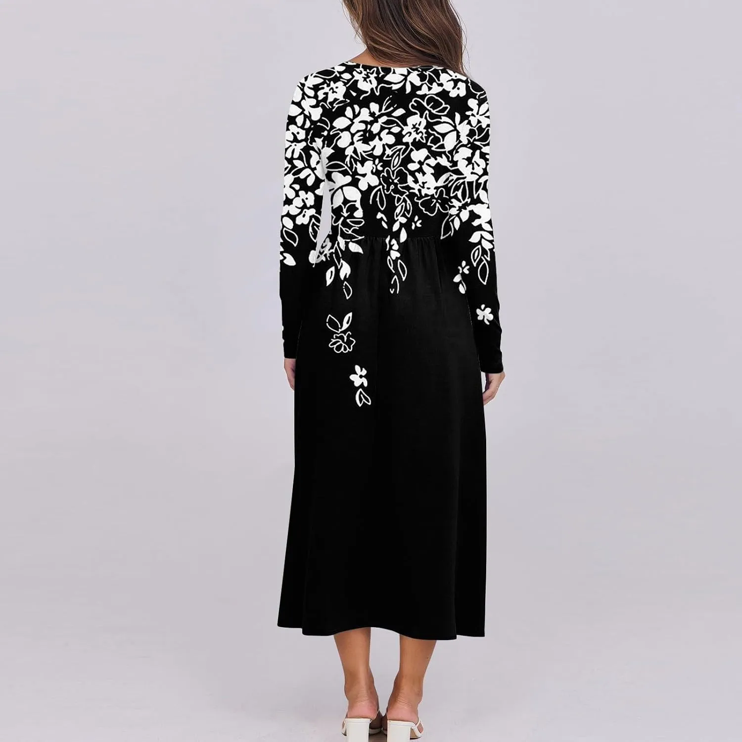 Dresses for Women 2025 Spring Long Sleeve V Neck Midi Flowy Trendy Casual Boho Office Cruise Dress