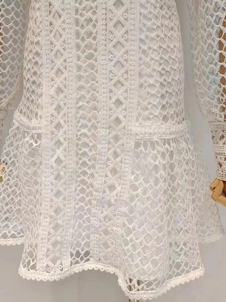 Elegant Lantern Sleeve Vintage Dress with Chic Stand Collar