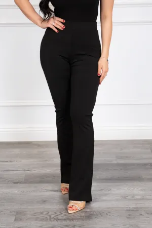 Evana - Black Slim Fit Semi-Flared Trousers