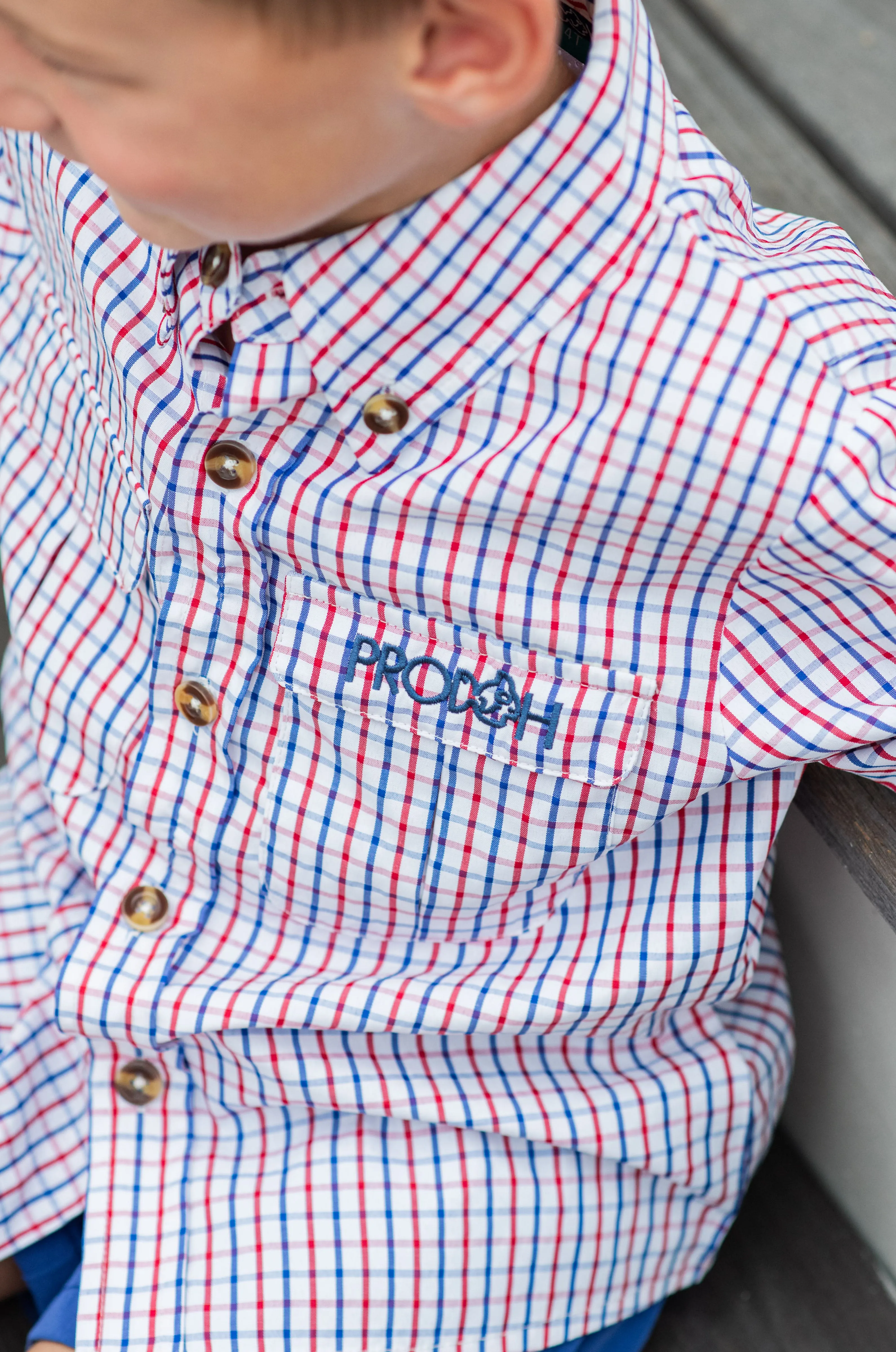 Founders Kids Fishing Shirt in Americana Plaid
