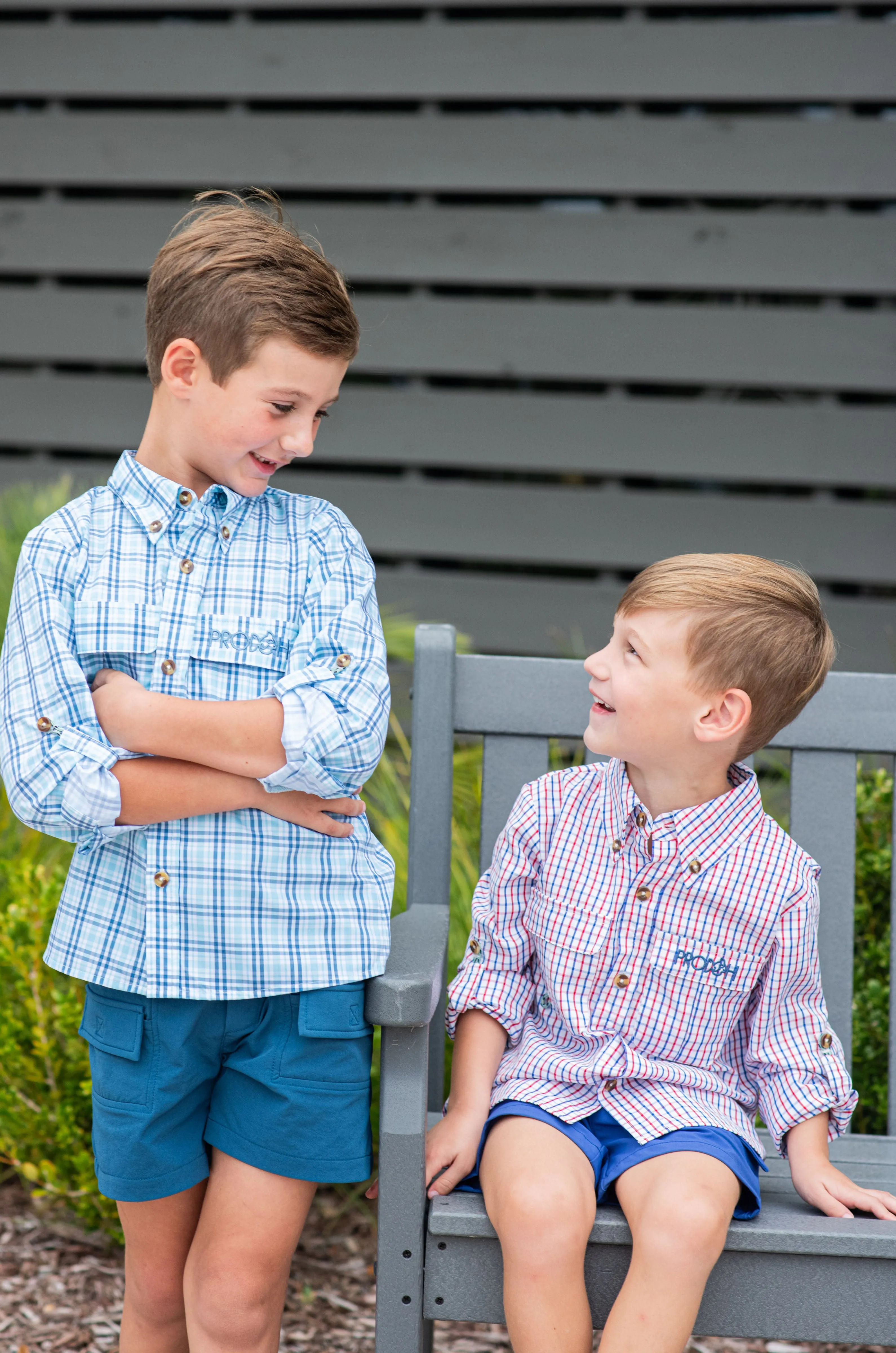 Founders Kids Fishing Shirt in Americana Plaid