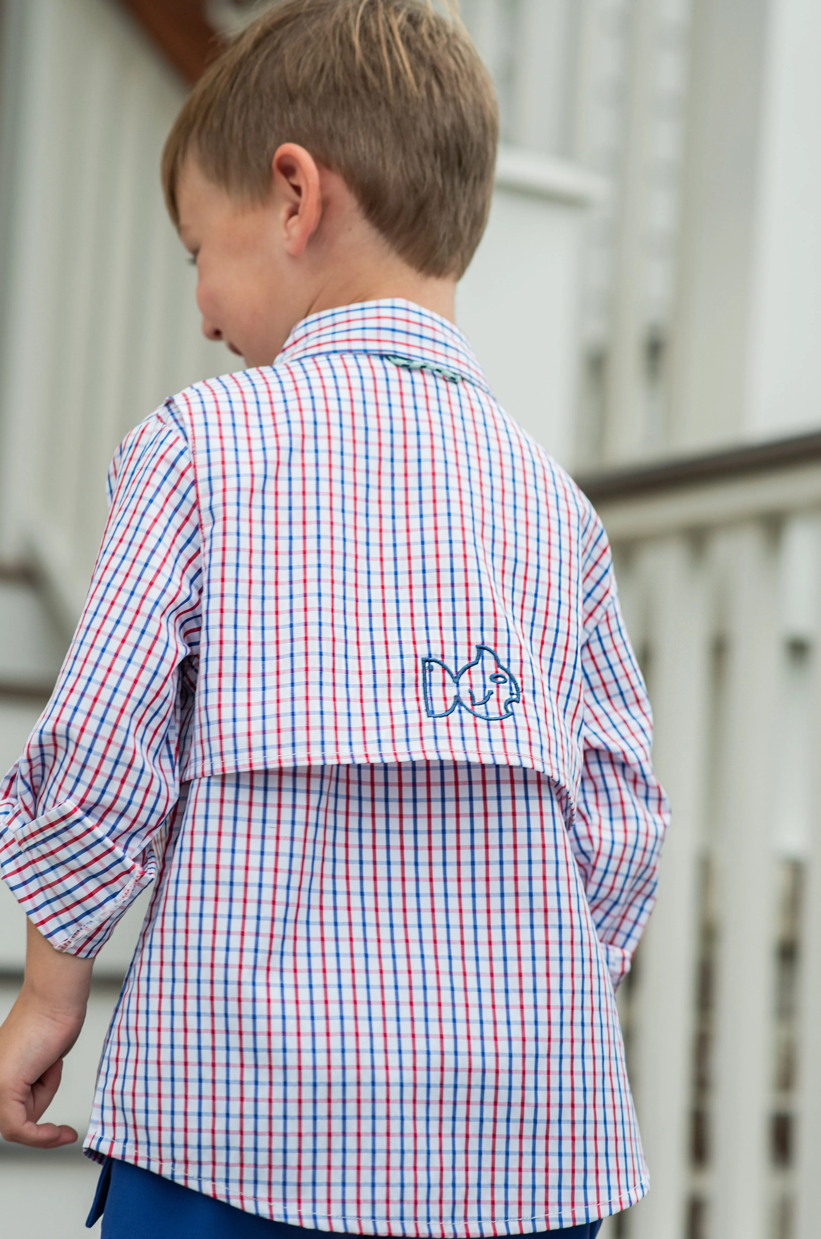 Founders Kids Fishing Shirt in Americana Plaid