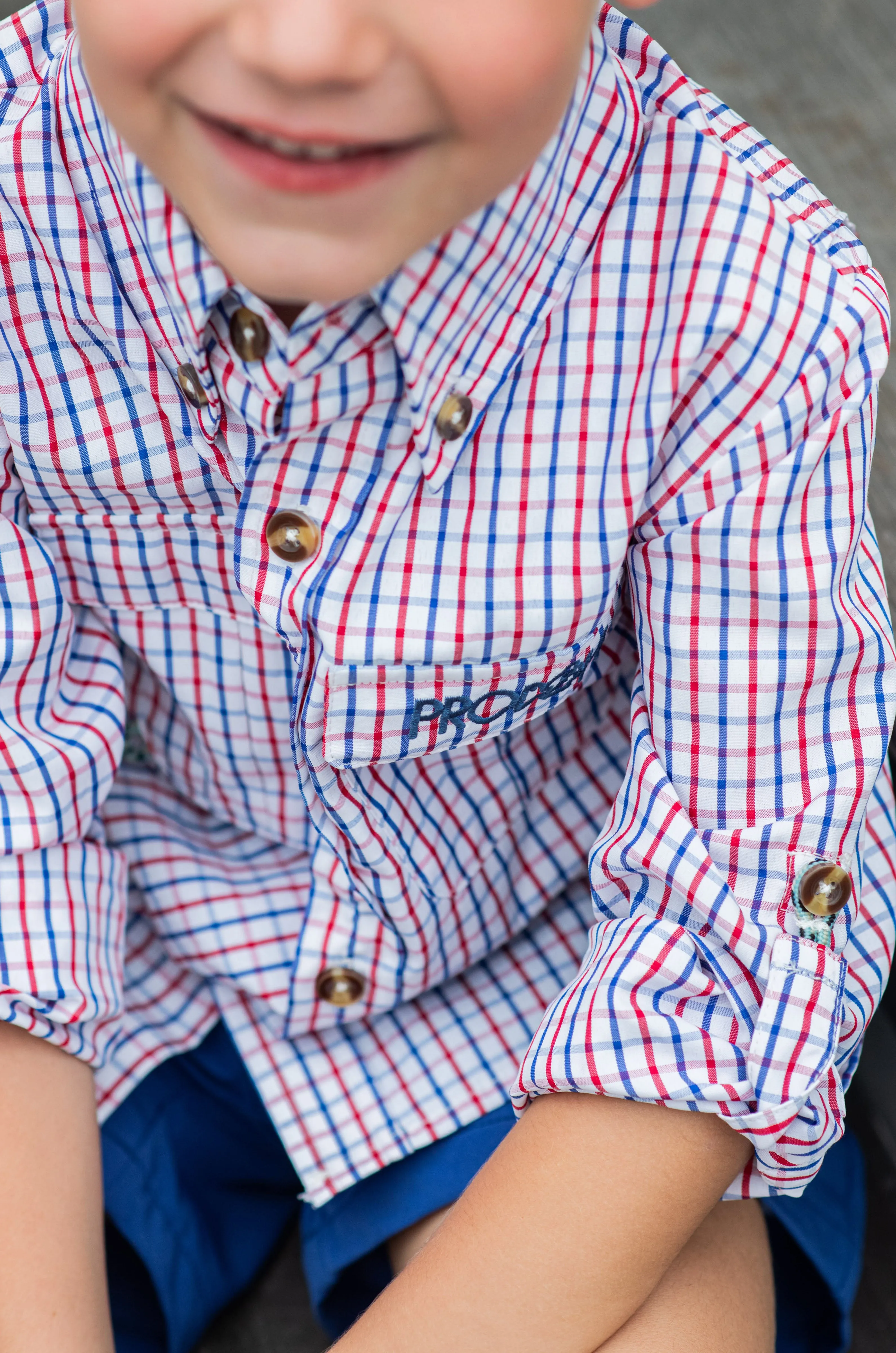 Founders Kids Fishing Shirt in Americana Plaid