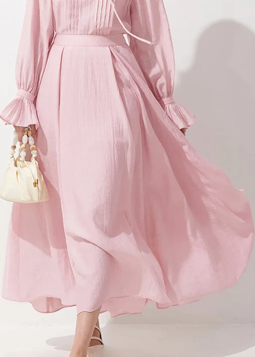 French Pink Zippered Solid High Waist Cotton A Line Skirts Fall AM1024