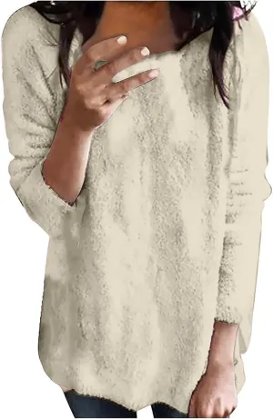 GIERIDUC Women's Oversized Sweaters 2024 Fall Fuzzy Warm Long Pullover Pockets Crewneck Long Sleeve Tunic Tops for Leggings