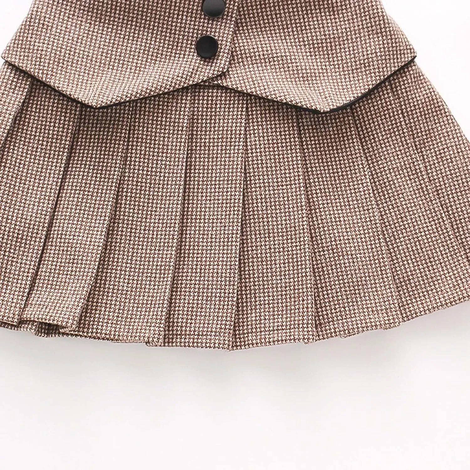 Girl's Midi Skirt Kids Girls Winter Woolen Button Skirt Plaid Prints Pleated Skirt Party Dance Skirt Low Rise