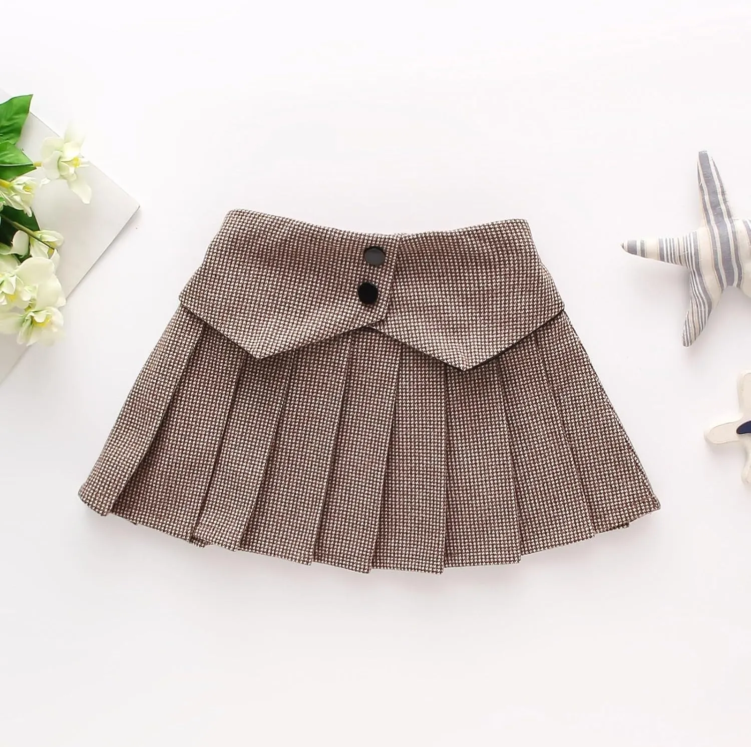 Girl's Midi Skirt Kids Girls Winter Woolen Button Skirt Plaid Prints Pleated Skirt Party Dance Skirt Low Rise