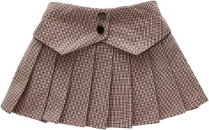 Girl's Midi Skirt Kids Girls Winter Woolen Button Skirt Plaid Prints Pleated Skirt Party Dance Skirt Low Rise