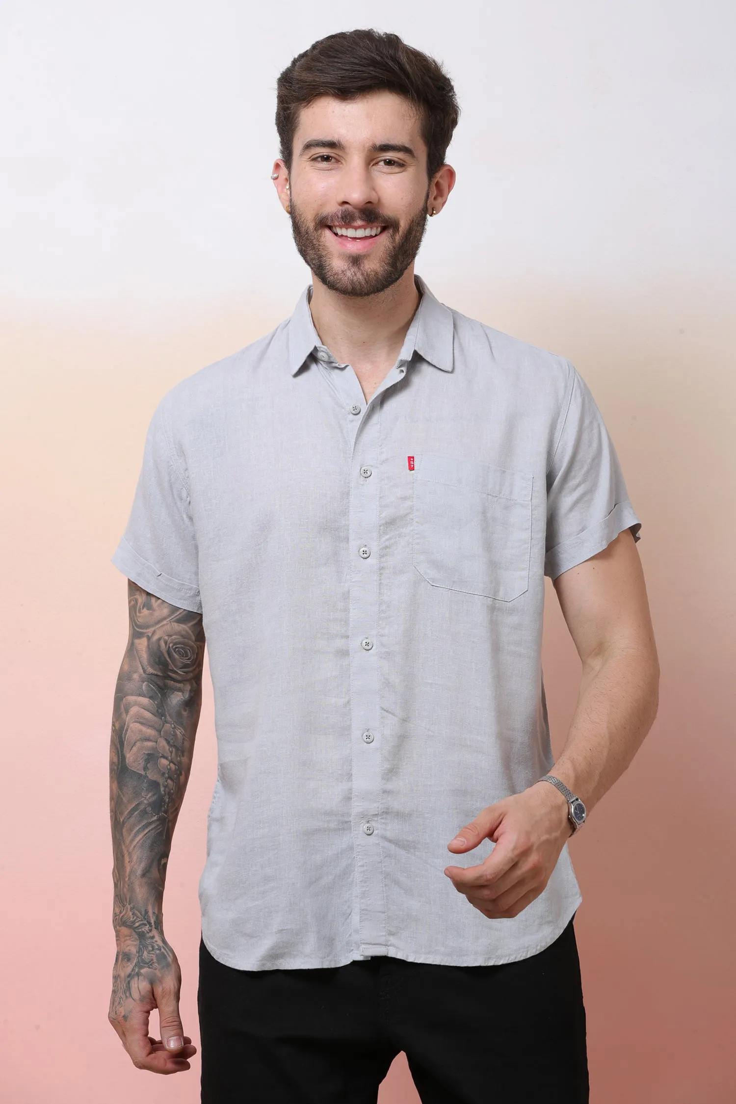 Halfsleeve LightGrey Linen Plian Shirt