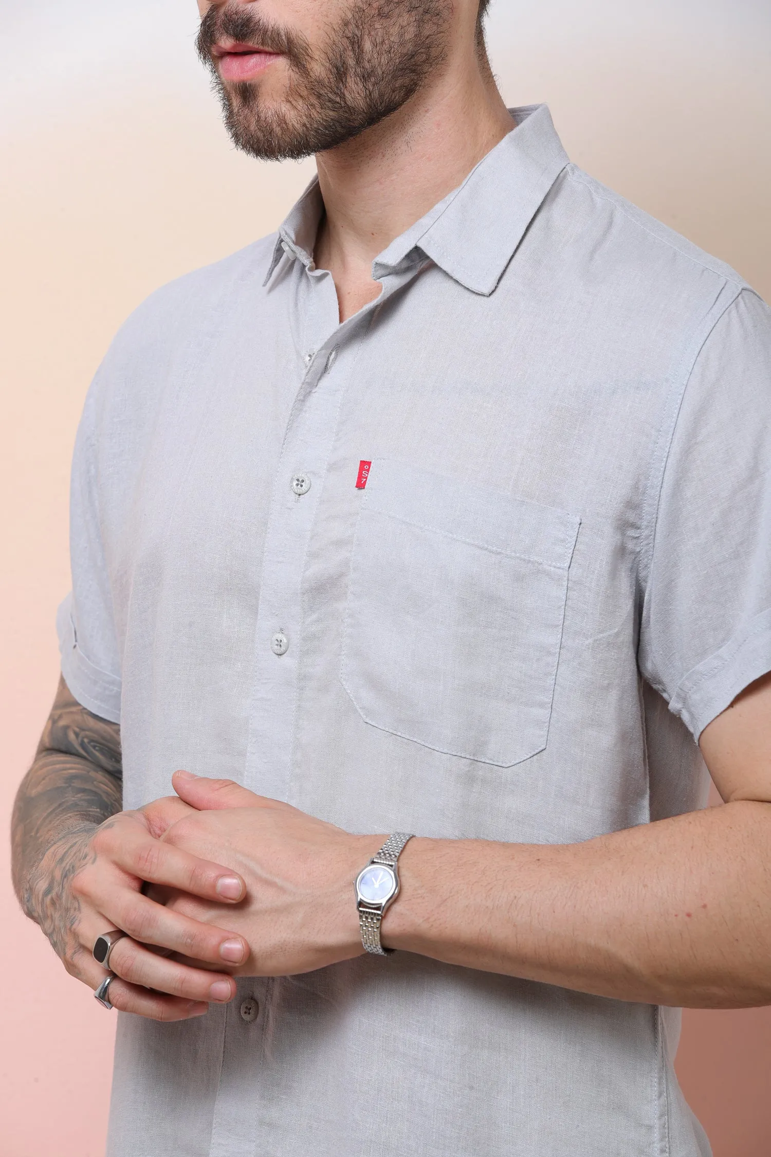 Halfsleeve LightGrey Linen Plian Shirt