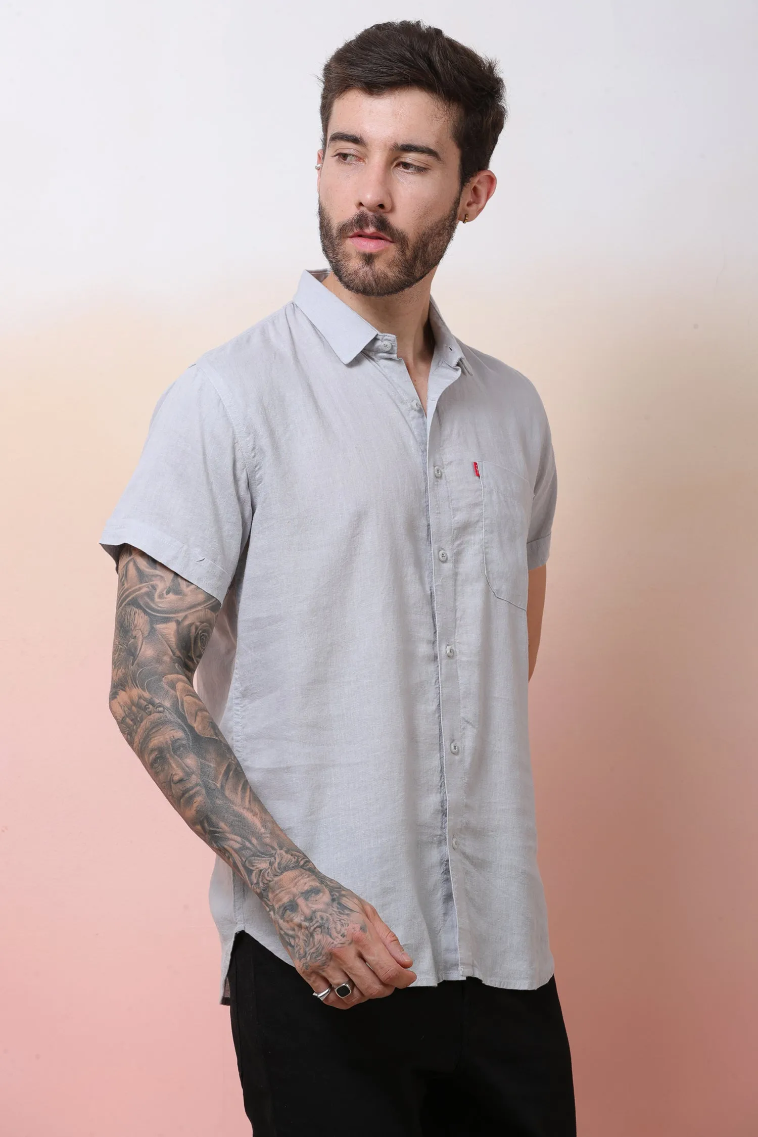 Halfsleeve LightGrey Linen Plian Shirt