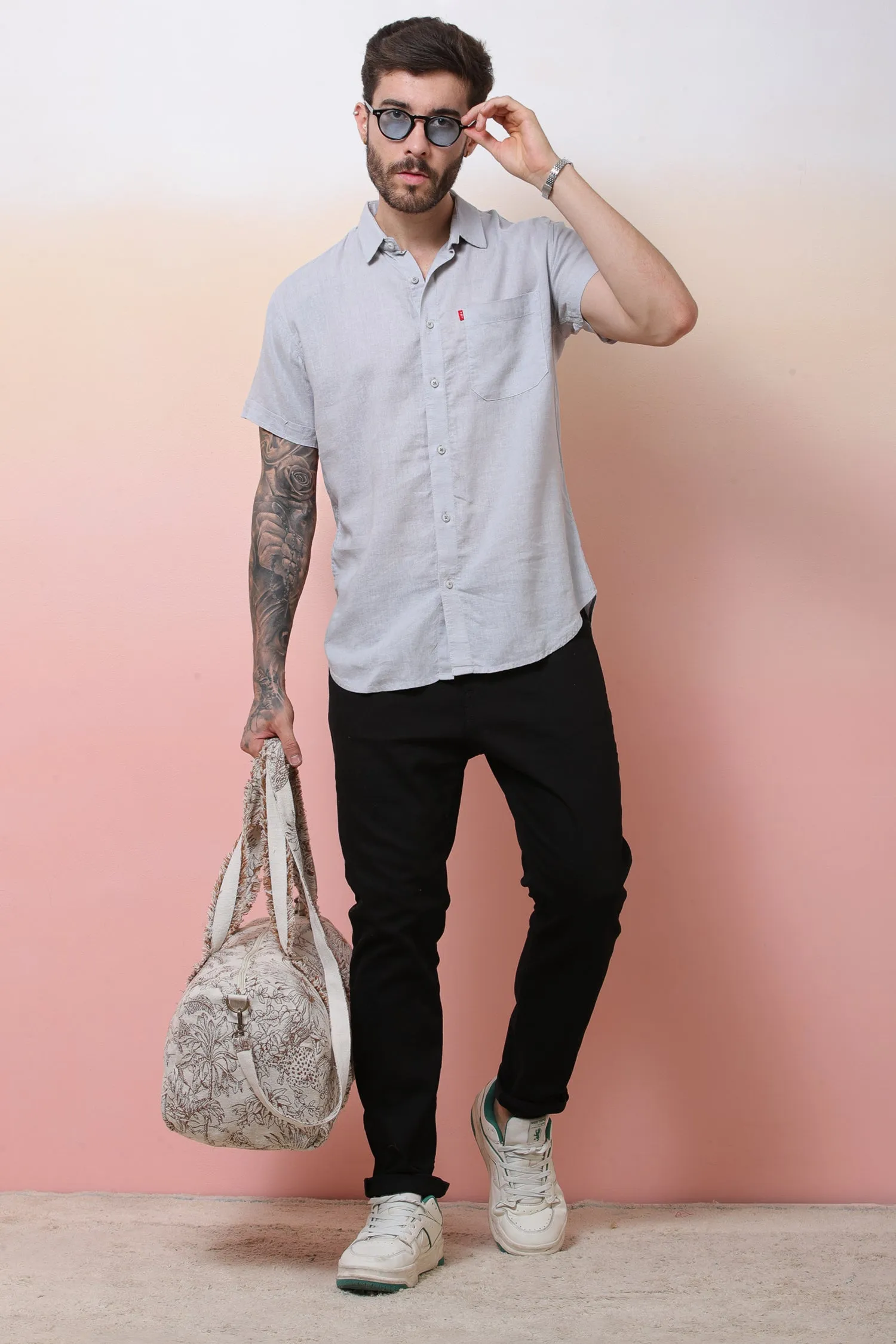 Halfsleeve LightGrey Linen Plian Shirt