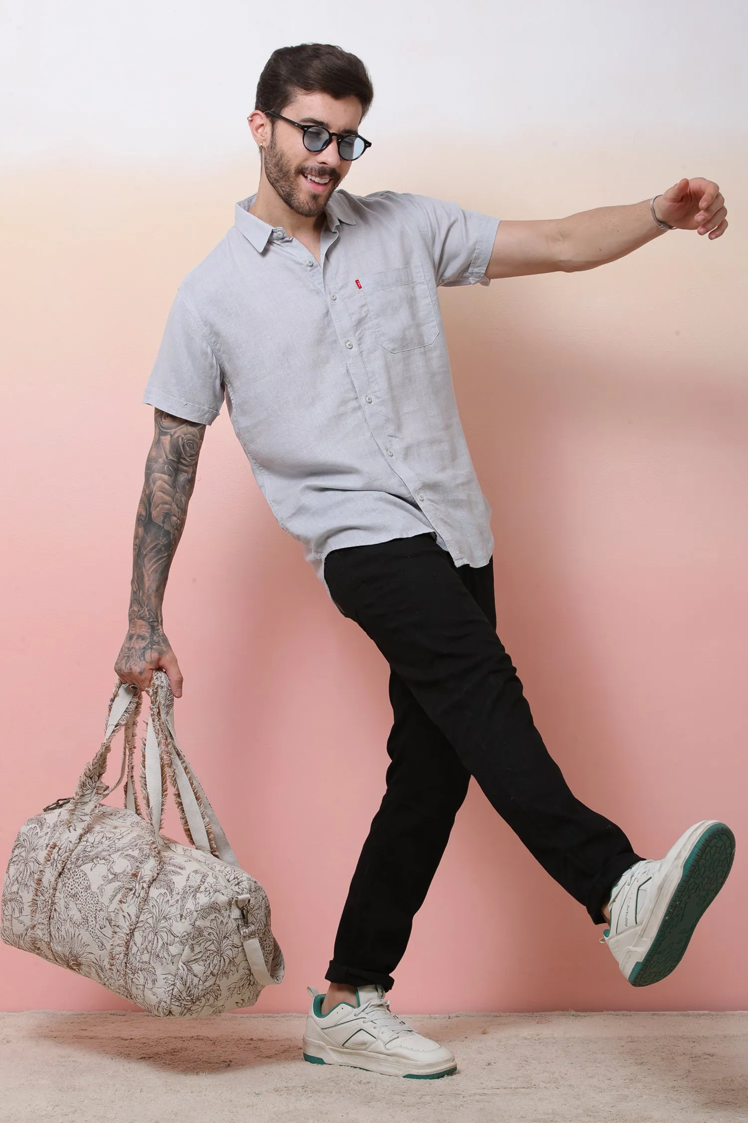 Halfsleeve LightGrey Linen Plian Shirt