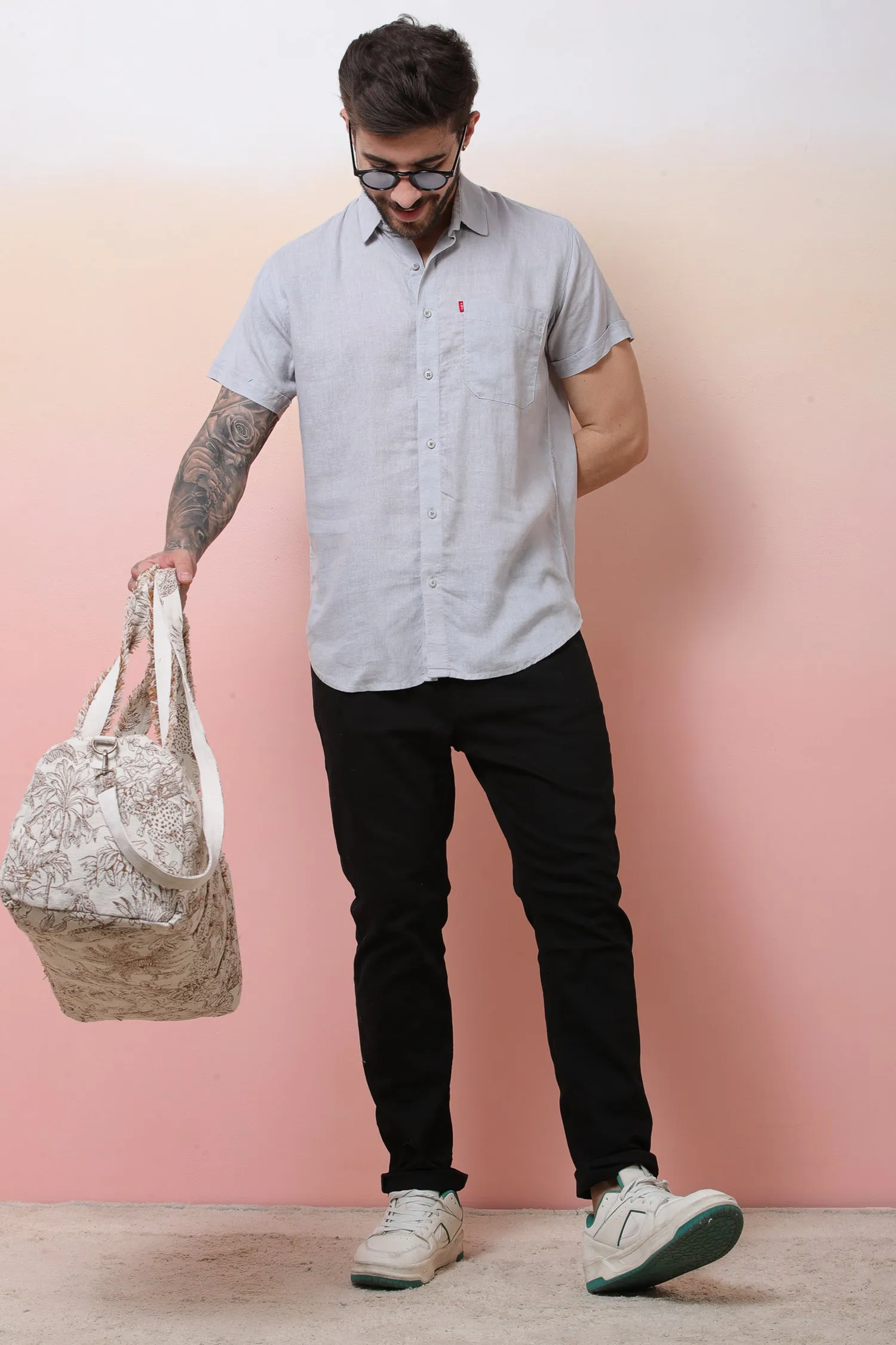 Halfsleeve LightGrey Linen Plian Shirt