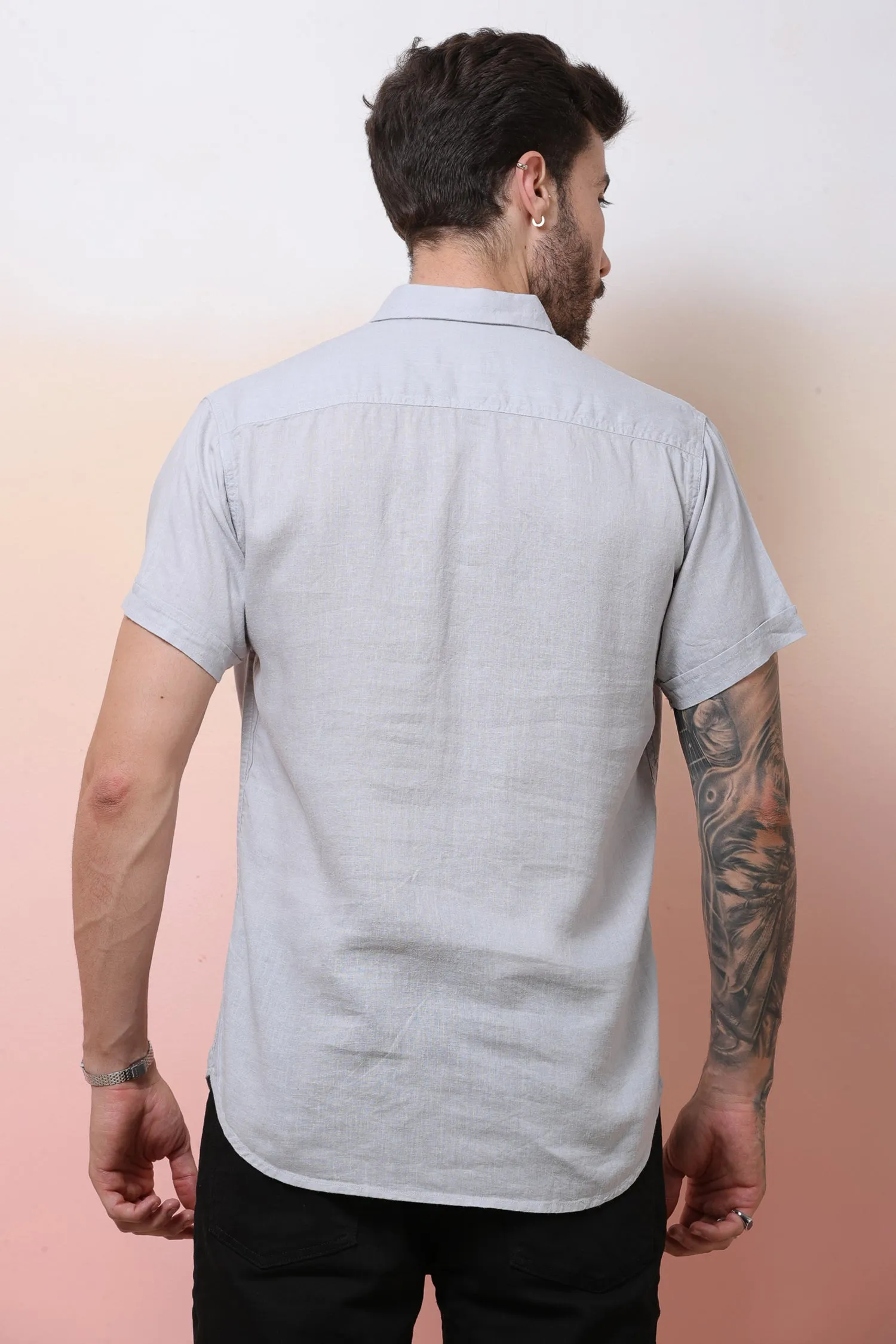 Halfsleeve LightGrey Linen Plian Shirt