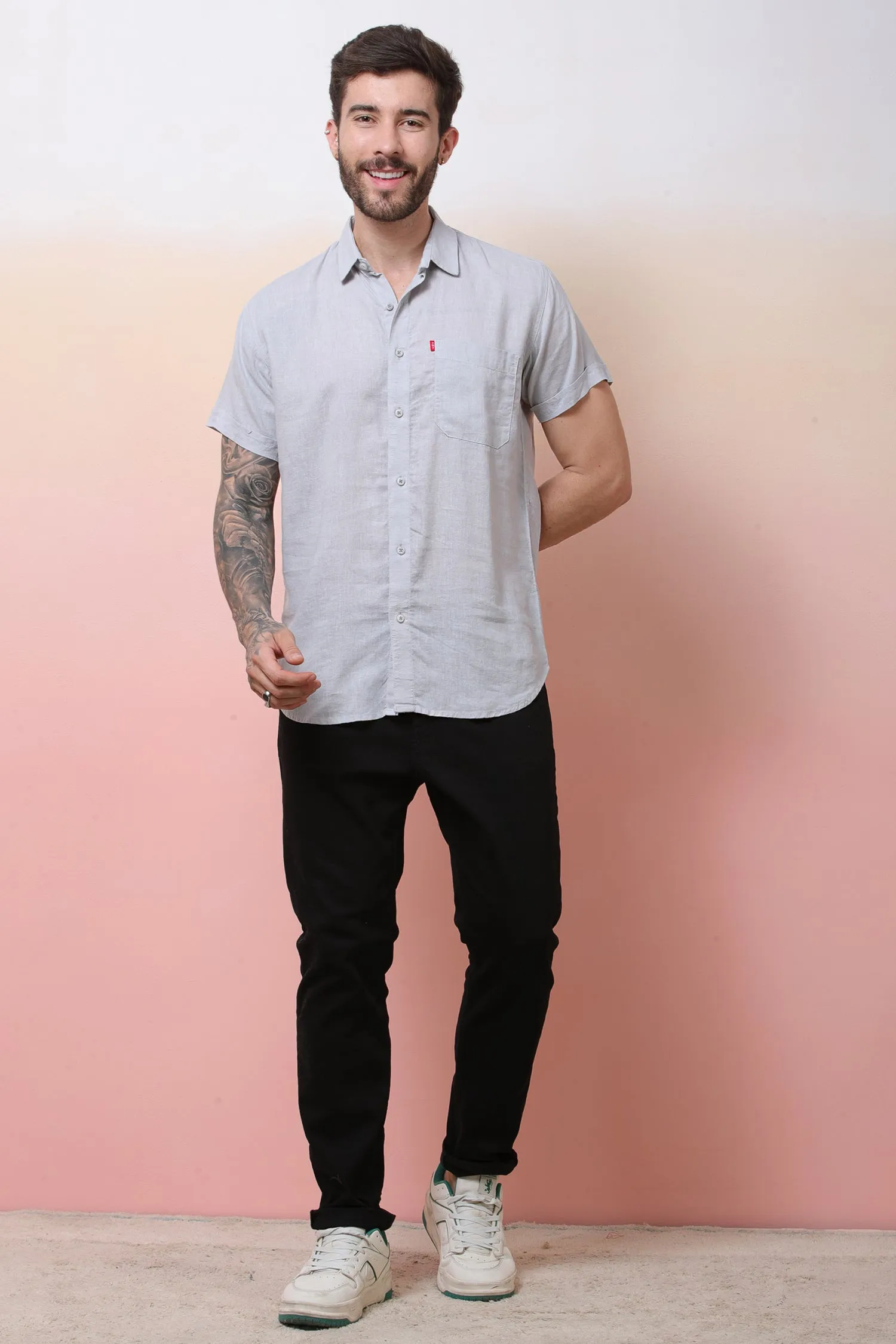 Halfsleeve LightGrey Linen Plian Shirt