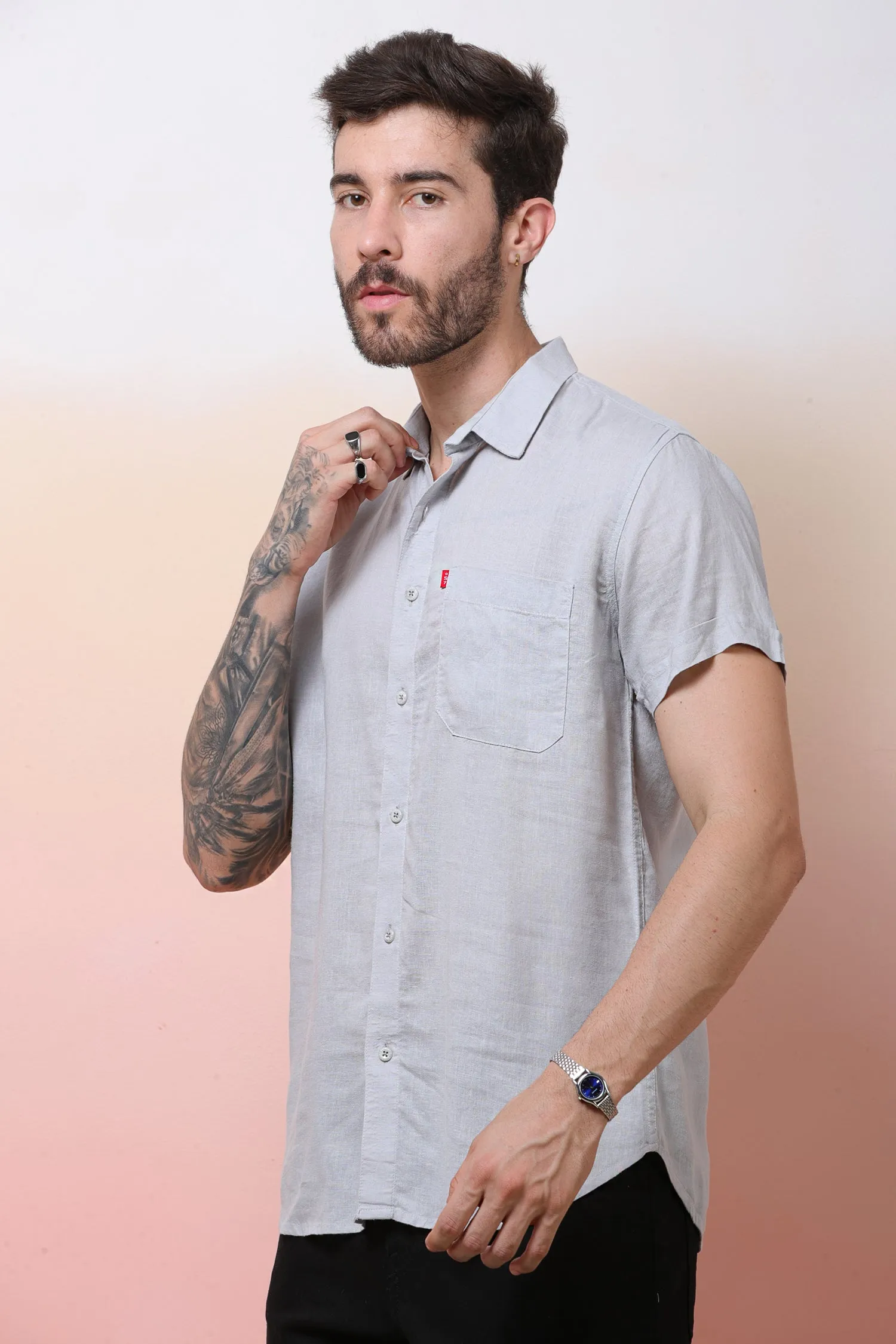 Halfsleeve LightGrey Linen Plian Shirt