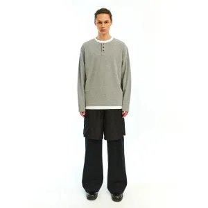 Henley Collar Long-Sleeved Top