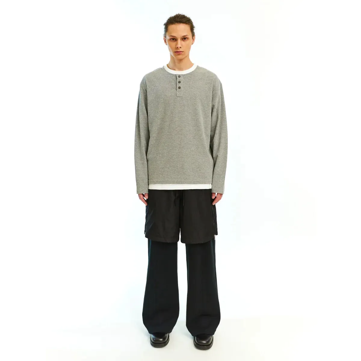Henley Collar Long-Sleeved Top